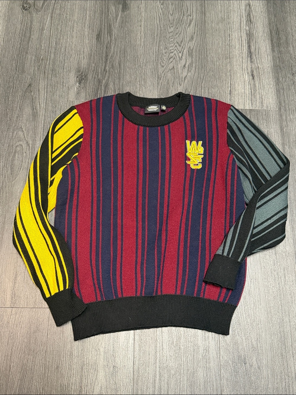 Wesc Men's Striped Crewneck Sweater - Red, Yellow, Blue, Gray